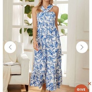 GRACE KARIN Halterneck Ruched Bodice Tiered A-Line Dress Size XXL